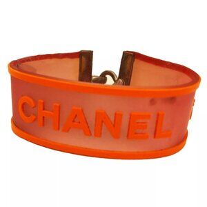 CHANEL bracelet logo orange rubber Authentic Used C4157